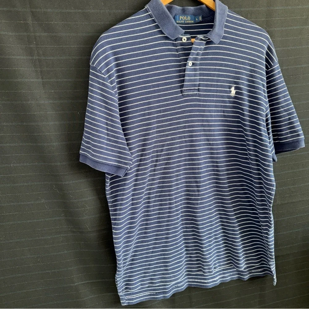 Polo Ralph Lauren Men’s Short Sleeve Polo Shirt Size Large L Blue White Stripes
